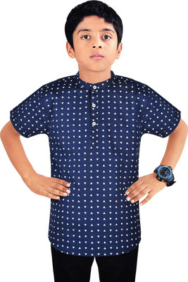 MADE IN THE SHADE Boys Printed Straight Kurta(Dark Blue, White)