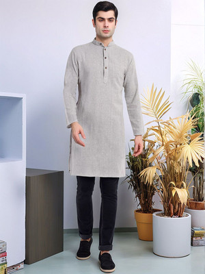 Moda Rapido Men Solid Straight Kurta(Grey)