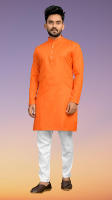 BISWAS Men Solid Straight Kurta(Orange)