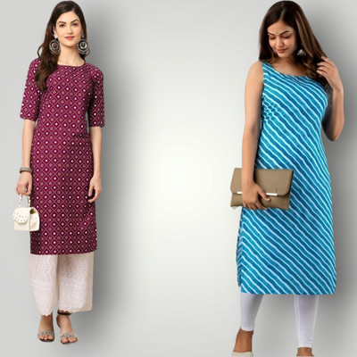 KAUTAQI Women Printed Straight Kurta(Multicolor)