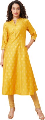 Globus Women Printed Flared Kurta(Yellow)