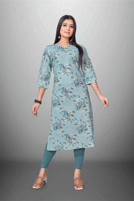 ALAKH FASHION Women Printed Straight Kurta(Blue)