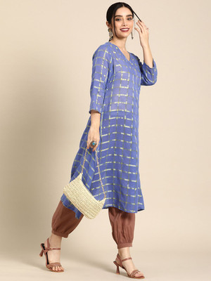 Sangria Women Checkered A-line Kurta(Blue)