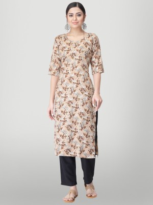 1 Stop Fashion Women Printed Straight Kurta(Beige, Brown, White)