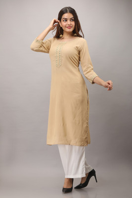 VEDANA Women Solid Straight Kurta(Beige)