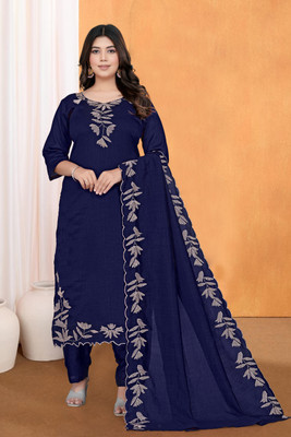 VV JJ INTERNATIONAL Women Embroidered A-line Kurta(Purple, Blue)