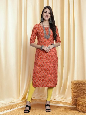 EthnicBasket Women Printed Straight Kurta(Brown, Red, Yellow)