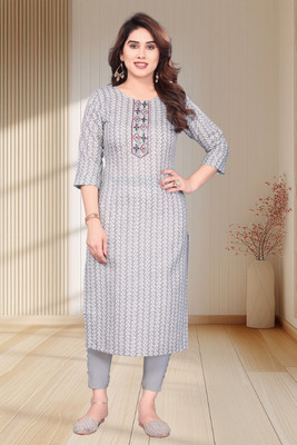 SEWDHAGA Women Printed Straight Kurta(Grey)