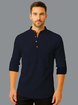 LENIA Men Solid A-line Kurta(Dark Blue)