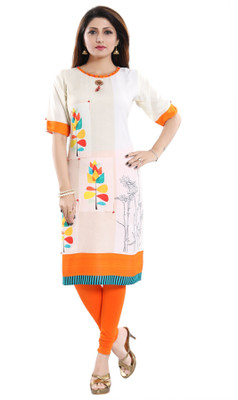 Divastri Women Printed Straight Kurta(White)