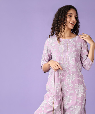 V-MART Women Printed A-line Kurta(Purple)
