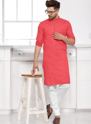 Anuj Fashion Men Solid Straight Kurta(Pink)