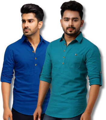 RANGFIT Men Solid Straight Kurta(Dark Blue, Blue)