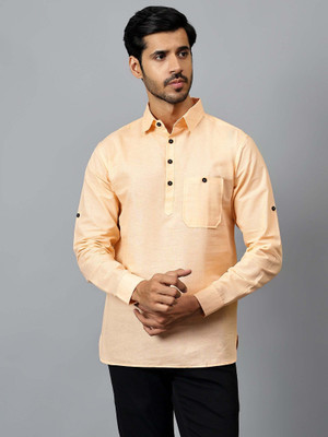 FireFish Men Solid Straight Kurta(Orange)