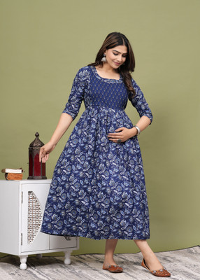 UrbanRang Women Printed Anarkali Kurta(Light Blue, White)