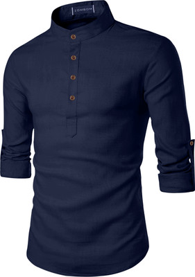 Fifth U Men Solid Flared Kurta(Dark Blue)