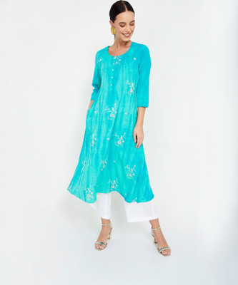 Melange by Lifestyle Women Embroidered A-line Kurta(Light Blue)