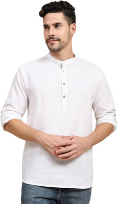 Edin Men Solid Straight Kurta(White)
