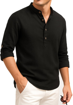 DENEEJA Men Self Design A-line Kurta(Black)