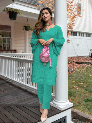 ZAZADIYA ENTERPRISE Women Chikan Embroidery Straight Kurta(Light Green)