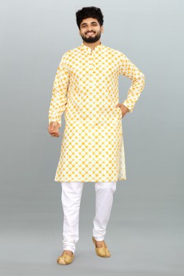 Bandidhari Fashion Men Printed Straight Kurta(Yellow, White)