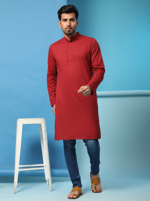 SKAVIJ Men Solid Straight Kurta(Red)
