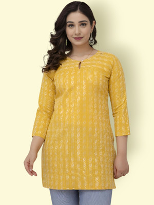 Maphaz Women Printed Straight Kurta(Yellow)
