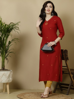 Gulmohar Jaipur Women Printed Straight Kurta(Maroon)