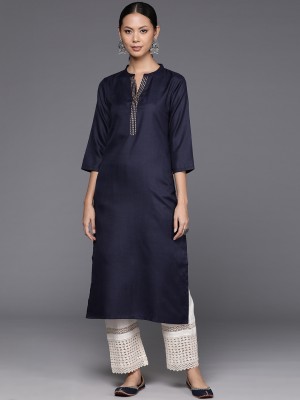 Varanga Women Striped Straight Kurta(Dark Blue)