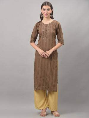 Dollar Missy Women Self Design Straight Kurta(Brown, White)