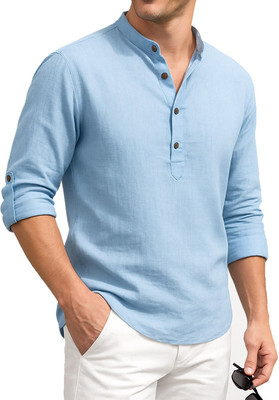 DENEEJA Men Self Design Straight Kurta(Blue)