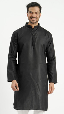 JODIDAR Men Solid Straight Kurta(Black)