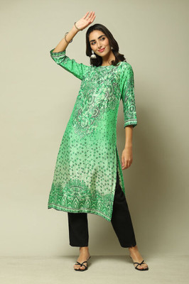 BIBA Women Printed Straight Kurta(Green)