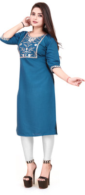 TITHIGARMENTS Women Embroidered A-line Kurta(Blue)