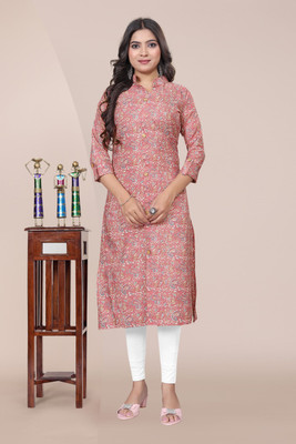 SIMPLYETHNIC Women Printed Straight Kurta(Pink)