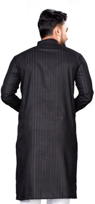 JENZEE Fashion Men Striped Straight Kurta(Black)