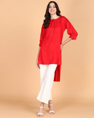 Aiza collection Women Solid High Low Kurta(Red)