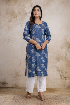 Zaneta Women Printed, Floral Print Straight Kurta(Maroon)