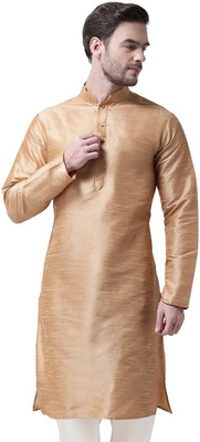 SG LEMAN Men Self Design Straight Kurta(Gold)