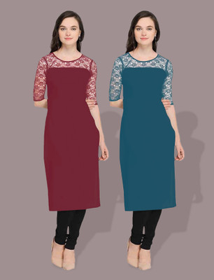 Dream Beauty Fashion Women Embellished Straight Kurta(Blue)