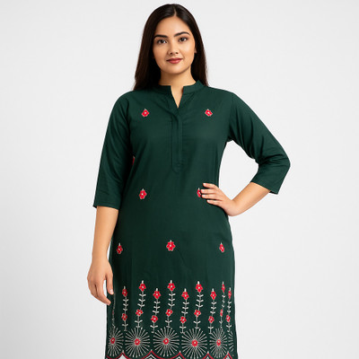Girijesh Singh Women Embroidered Straight Kurta(Green, Red)