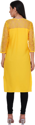 Adgood fashion Women Printed Straight Kurta(Yellow)