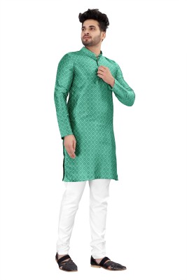 FABWAX Men Embroidered Straight Kurta(Light Green)