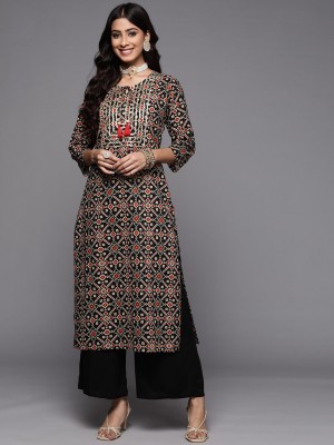 Varanga Women Printed Straight Kurta(Black)