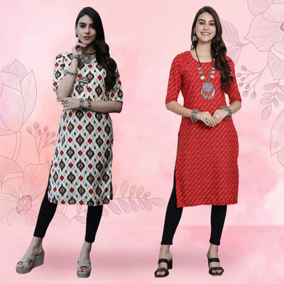 EthnicBasket Women Printed A-line Kurta(Red, White)