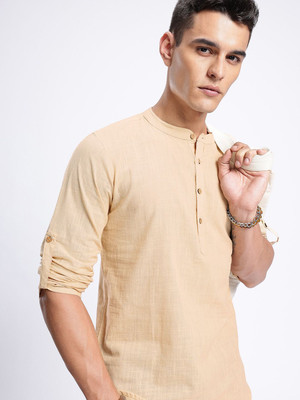Anouk Rustic Men Self Design Straight Kurta(Beige)
