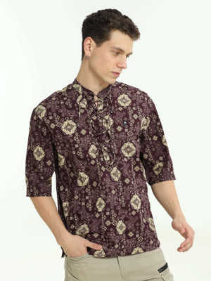 Estilocus Men Solid Straight Kurta(Purple)