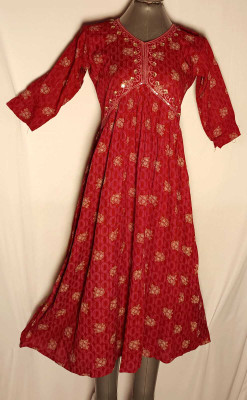 scope creations Women Floral Print Flared Kurta(Red)