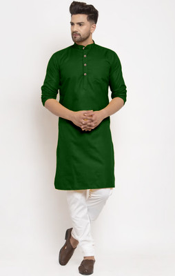 romj Men Solid Straight Kurta(Dark Green)