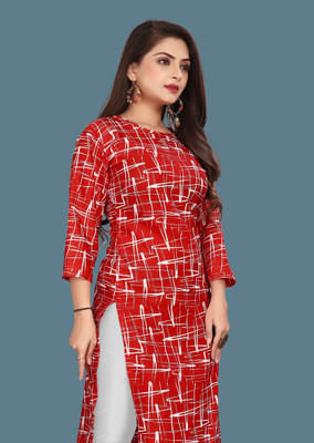 HARISH TEXTILE Women Printed Straight Kurta(Red, White)